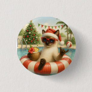 Chapa Redonda De 2,5 Cm Gato siamés tema Navidad para fiesta de amantes de
