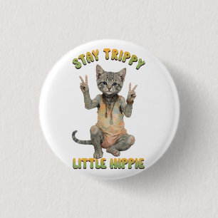 Chapa Redonda De 2,5 Cm Gato Tabby Gris Boho Quédate Trippy Pequeño Hippie