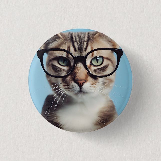 Chapa Redonda De 2,5 Cm Gato vistiendo gafas (Anverso)