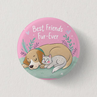 Chapa Redonda De 2,5 Cm Gato y perro mejores amigos para siempre