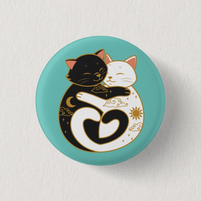 Chapa Redonda De 2,5 Cm Gatos Yin Yang  (Anverso)