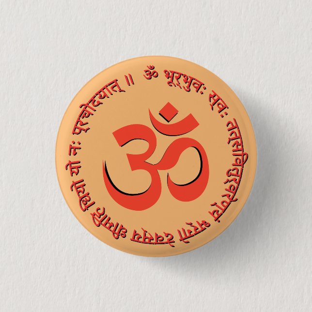 Chapa Redonda De 2,5 Cm Gayatri Mantra "Om Bhur Bhuva Swah" (Anverso)