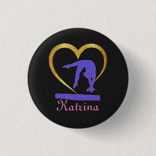 Chapa Redonda De 2,5 Cm Gimnasia Corazón de Gimnasta de Oro