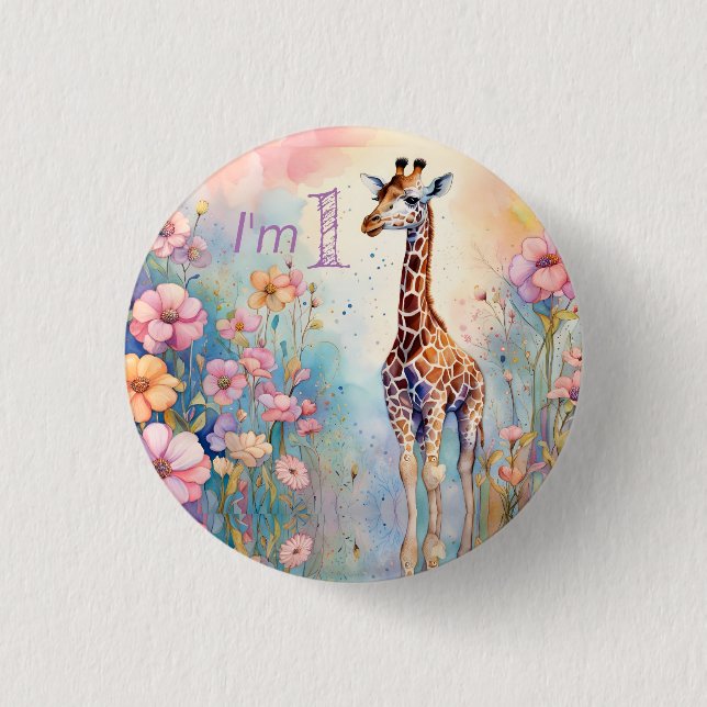 Chapa Redonda De 2,5 Cm Giraffe Garden Pastel (Anverso)