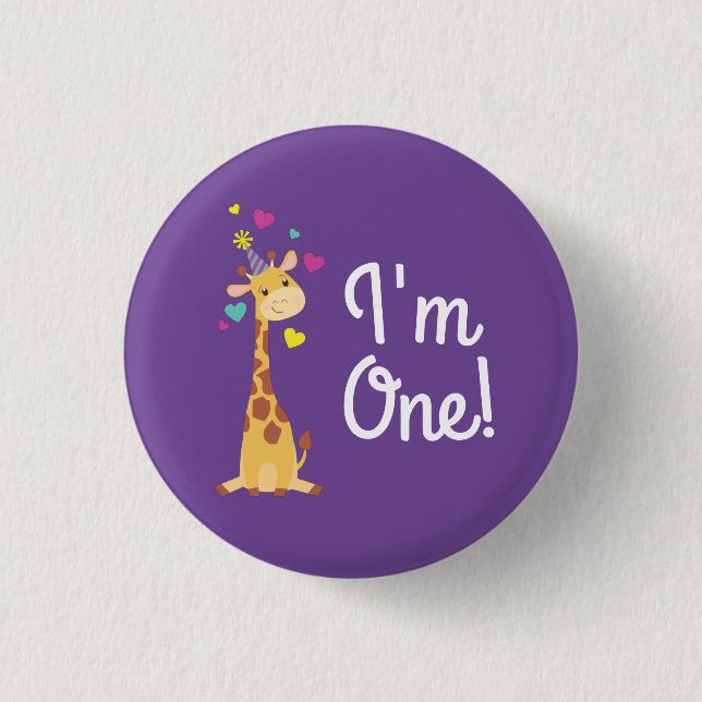 Chapa Redonda De 2,5 Cm Giraffe Kids Birthday Fiesta Cute I'm One Pin (Anverso)