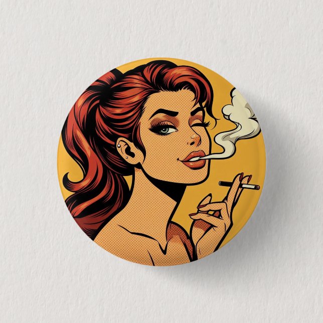 Chapa Redonda De 2,5 Cm Girl Stoner | Comic book pop art | Smoking lovers (Anverso)