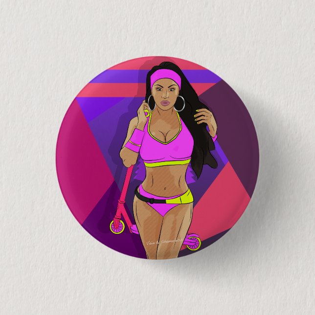 Chapa Redonda De 2,5 Cm Girl with scooter (Anverso)