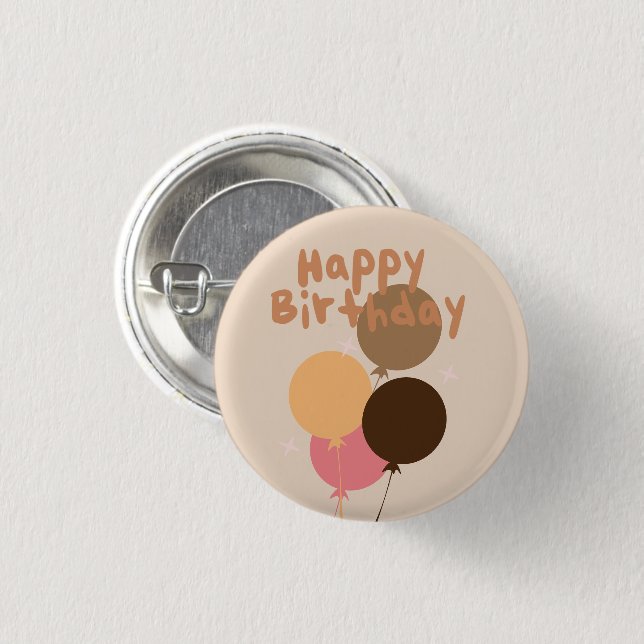 Chapa Redonda De 2,5 Cm Globos Bohemios Feliz Cumpleaños   (Anverso y reverso)