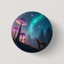 Chapa Redonda De 2,5 Cm Glowing Mushroom Forest Fox Fantasy Art