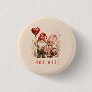 Chapa Redonda De 2,5 Cm Gnomos personalizados del Día de San Valentín con 