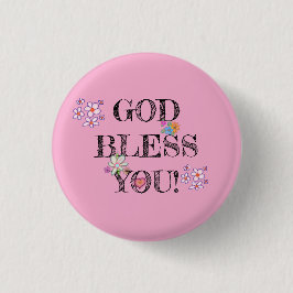 Chapa Redonda De 2,5 Cm ‘God Bless You’ Christian Floral Pink