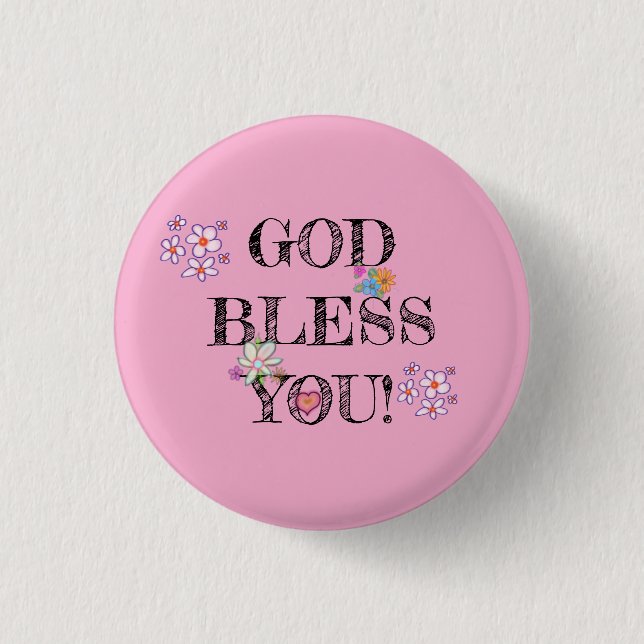 Chapa Redonda De 2,5 Cm ‘God Bless You’ Christian Floral Pink (Anverso)