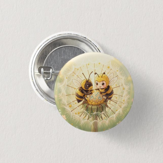 Chapa Redonda De 2,5 Cm Golden Bumblebee in Bloom Dance.5 (Anverso y reverso)