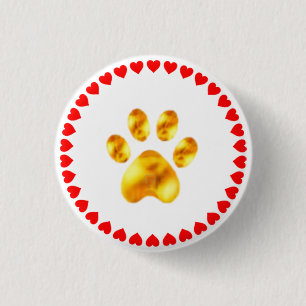 Chapa Redonda De 2,5 Cm Golden paw and red heart circle on white
