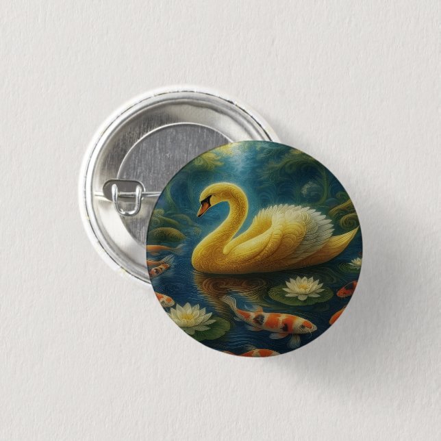 Chapa Redonda De 2,5 Cm Golden Swan Button (Anverso y reverso)