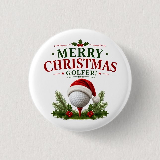 Chapa Redonda De 2,5 Cm Golf con tema de Navidad para golfista (Anverso)