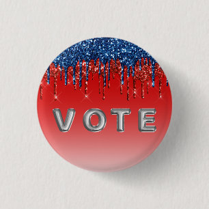 Chapa Redonda De 2,5 Cm Goteo de Brillo Patriótico Moderno Vota