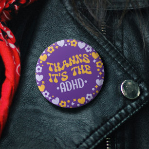 Chapa Redonda De 2,5 Cm Gracias Es El ADHD Morado Groovy 70s