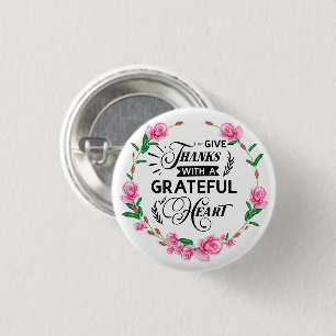 Chapa Redonda De 2,5 Cm Gracias Wreath floral rosa