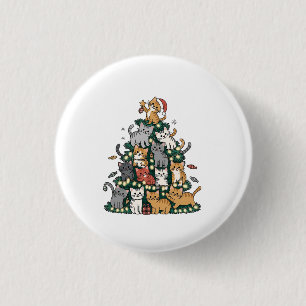 Chapa Redonda De 2,5 Cm Gracioso Gato de Gato de Árbol de Navidad Gatito A