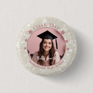 Chapa Redonda De 2,5 Cm Graduación de regalo rosa de foto Purpurina modern
