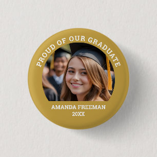 Chapa Redonda De 2,5 Cm Graduado de fotos personalizado simple de oro y bl