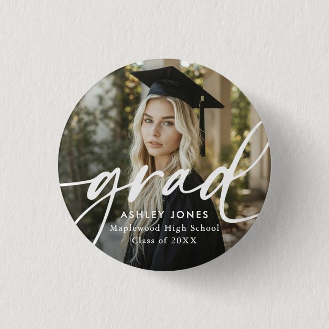 Chapa Redonda De 2,5 Cm Graduate Simple Modern Script Classic Photo Button (Anverso)