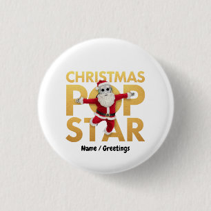 Chapa Redonda De 2,5 Cm Gráfico de Robot Santa estrella pop de Navidad