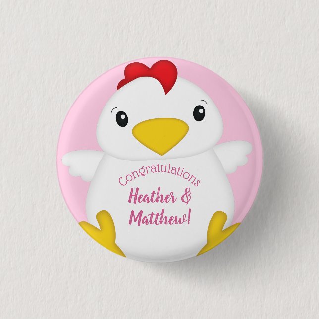 Chapa Redonda De 2,5 Cm Granja rosa Baby Shower de pollo (Anverso)