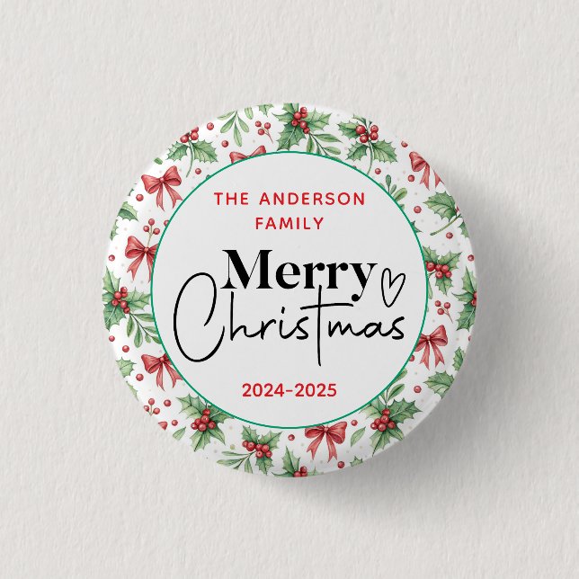 Chapa Redonda De 2,5 Cm : Grasa verde acuarela - Fiesta de Navidades festi (Anverso)