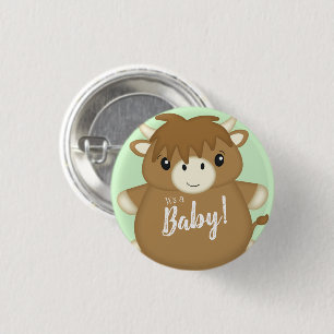 Chapa Redonda De 2,5 Cm Green de la vaca escocesa Baby Shower