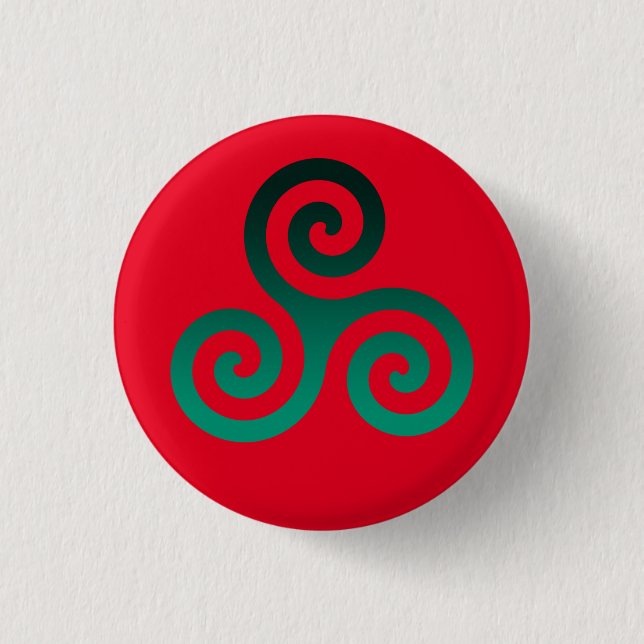 Chapa Redonda De 2,5 Cm Green Triskele Vivid Red (Anverso)