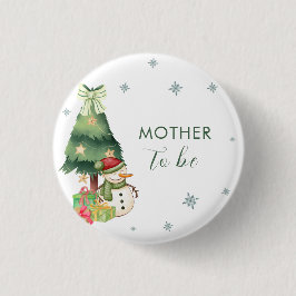 Chapa Redonda De 2,5 Cm Green Winter Snowman Mother To Be Baby Shower