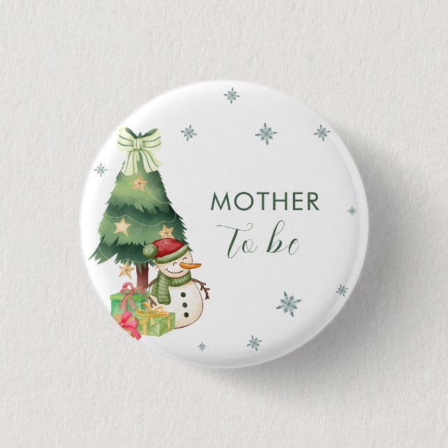 Chapa Redonda De 2,5 Cm Green Winter Snowman Mother To Be Baby Shower (Anverso)