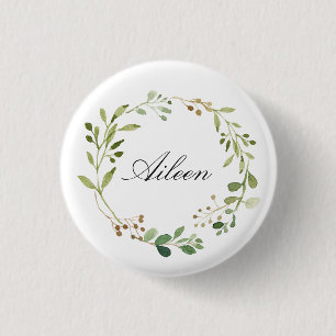 Chapa Redonda De 2,5 Cm Greenery Wreath Monogram/personalized name
