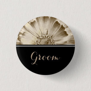 Chapa Redonda De 2,5 Cm Groom Boda Gold Daisy
