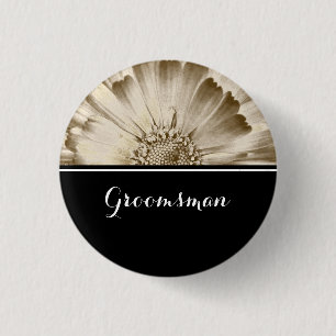 Chapa Redonda De 2,5 Cm Groomsman Boda Gold Daisy
