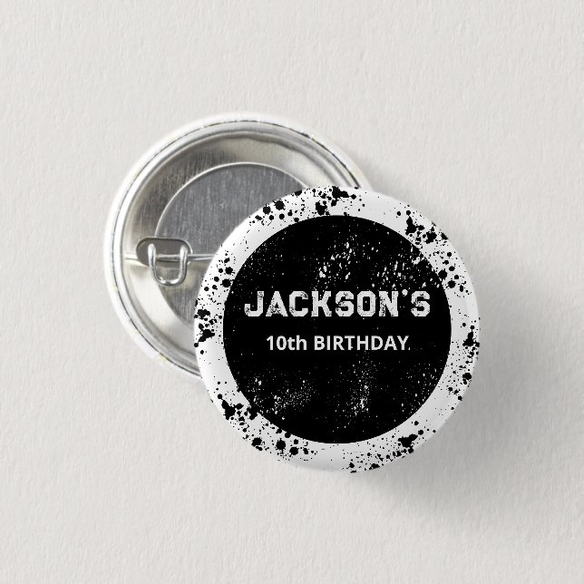 Chapa Redonda De 2,5 Cm Grunge Paint Splatter Black & White Birthday (Anverso y reverso)
