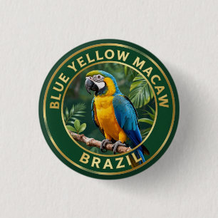 Chapa Redonda De 2,5 Cm 🦜 Guacamayo Azul y Amarillo Brasil Ave Tropical