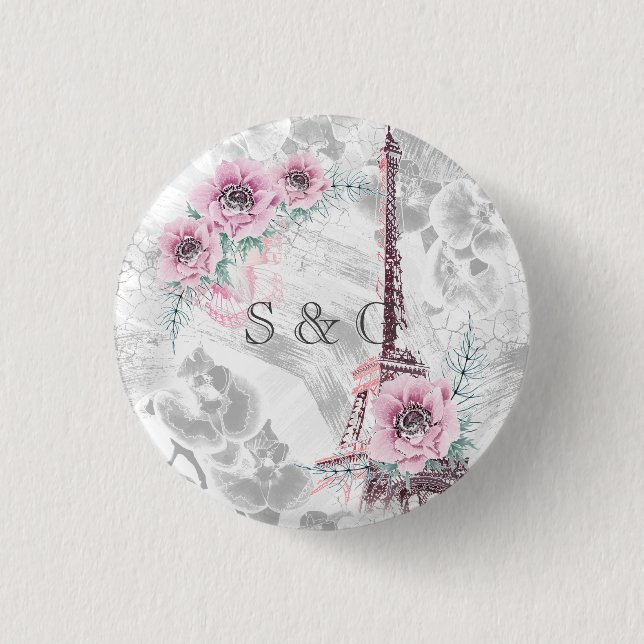 Chapa Redonda De 2,5 Cm Guirnalda elegante de flores rosas. (Anverso)