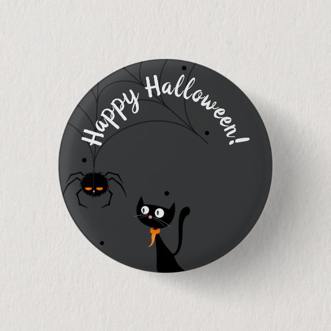 Chapa Redonda De 2,5 Cm Halloween Black Cat & Spider (Anverso)