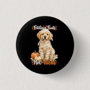 Chapa Redonda De 2,5 Cm Halloween Lindo Retriever Dorado Momia Trucos Negr