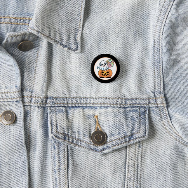 Chapa Redonda De 2,5 Cm Halloween Lollipop Ghost On Pumpkin badge (In situ)