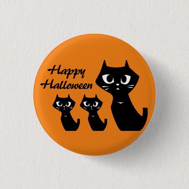 Chapa Redonda De 2,5 Cm Halloween Lucky Black Cats (Anverso)