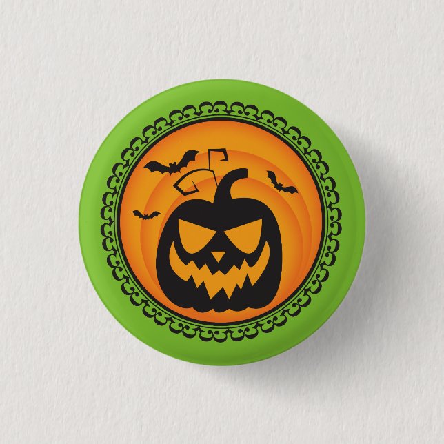 Chapa Redonda De 2,5 Cm Halloween siluetea la insignia de la calabaza (Anverso)