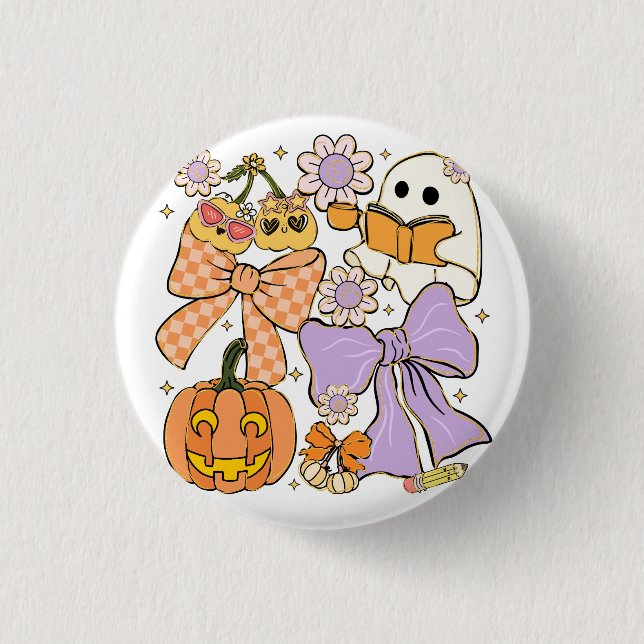 Chapa Redonda De 2,5 Cm Halloween, un profesor fantasmal (Anverso)