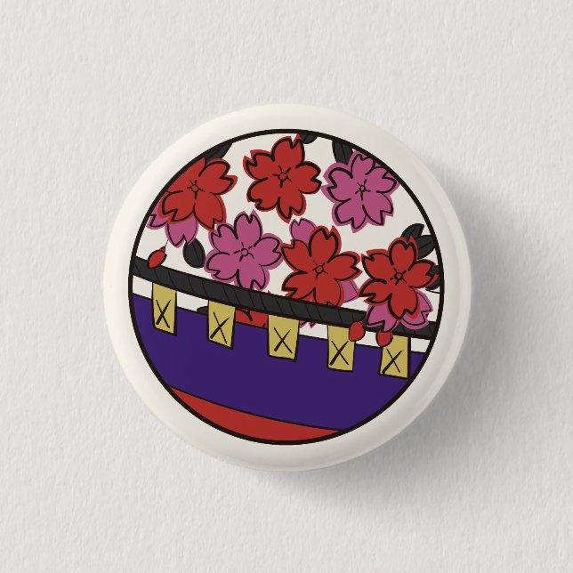 Chapa Redonda De 2,5 Cm Hanafuda "Sakura-ni-maku" (Anverso)