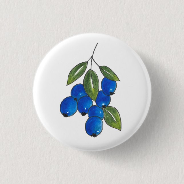 Chapa Redonda De 2,5 Cm Hand Drawn Blueberries (Anverso)