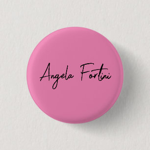 Chapa Redonda De 2,5 Cm Handwriting Plain Simple Pink Professional Name
