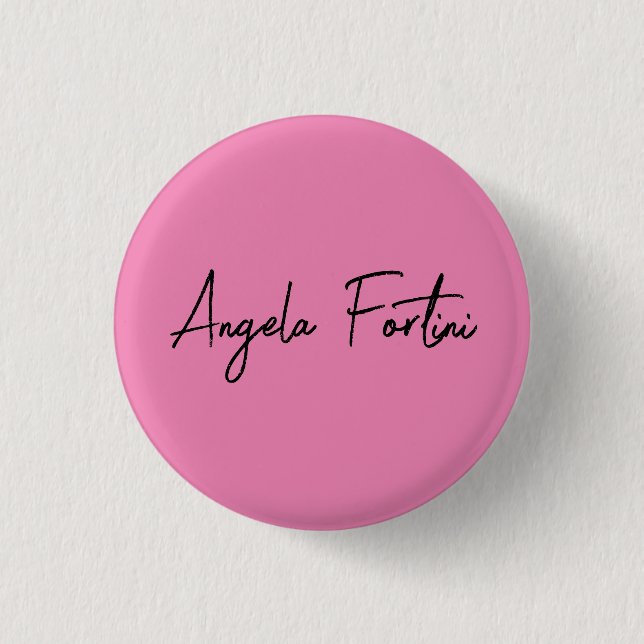 Chapa Redonda De 2,5 Cm Handwriting Plain Simple Pink Professional Name (Anverso)